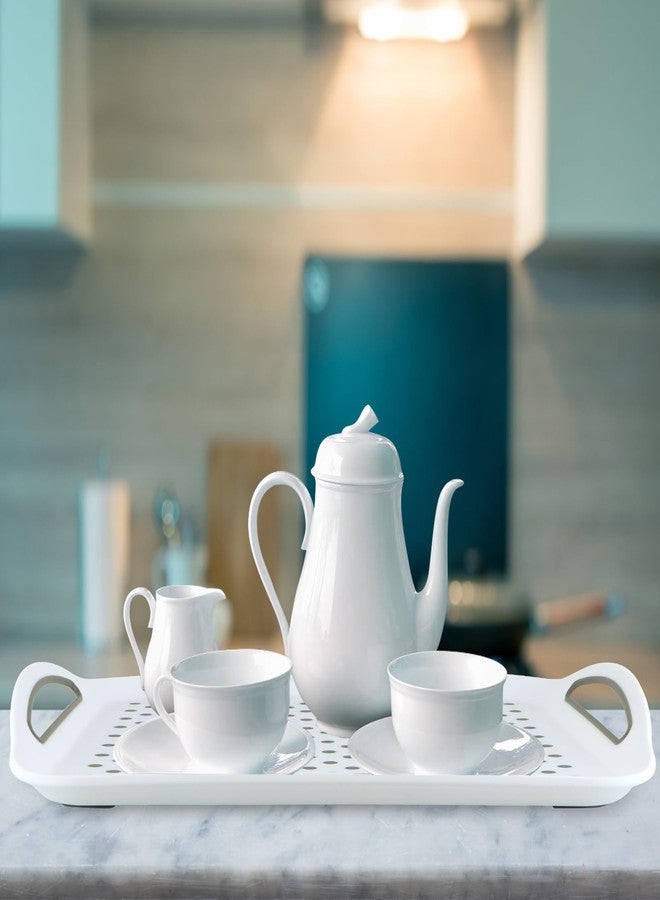 MDLUU Large Non-Slip Serving Tray with Handles, Food Serving Platter, Set of 2, White - Image 5