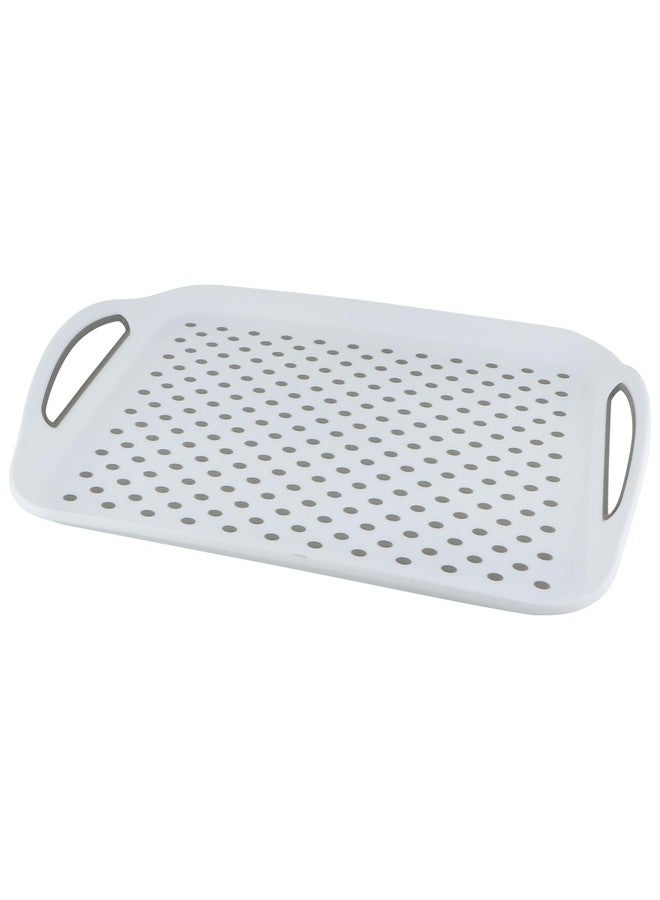 MDLUU Large Non-Slip Serving Tray with Handles, Food Serving Platter, Set of 2, White - Image 2