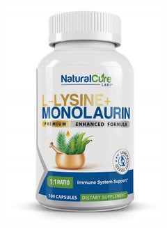 Natural Cure Labs L-Lysine + Monolaurin 600mg 1:1 Ratio, 100 Capsules  - Image 1