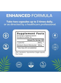 Natural Cure Labs L-Lysine + Monolaurin 600mg 1:1 Ratio, 100 Capsules  - Image 5
