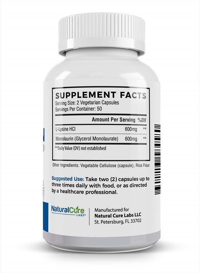 L-Lysine + Monolaurin 600mg 1:1 Ratio, 100 Capsules