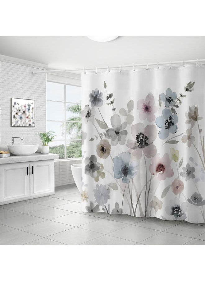 Bluejw Polyester Shower Curtain  Explosions Flowers And Plants Watercolor Bathroom Four-piece Dry And Wet Separation Isolation Waterproof Bath  - Image 1