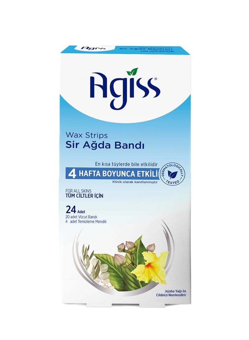 Agiss Wax Strips Kit for All Type Skin – 24 Pcs Cold Wax Strips Set with Face, Body & Bikini Strips + Cleaning Wipes – Long-Lasting Hair Removal up to 4 Weeks – Hypoallergenic & Dermatologically Tested - Image 1