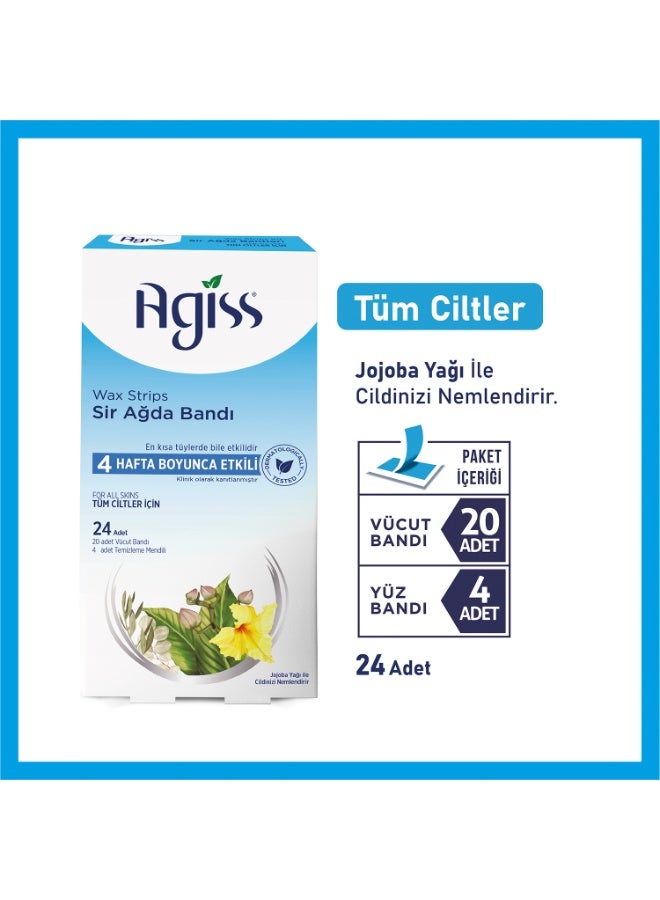 Agiss Wax Strips Kit for All Type Skin – 24 Pcs Cold Wax Strips Set with Face, Body & Bikini Strips + Cleaning Wipes – Long-Lasting Hair Removal up to 4 Weeks – Hypoallergenic & Dermatologically Tested - Image 2