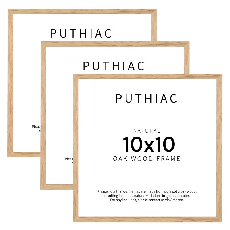 puthiac puthiac 10x10 Oak Wood Picture Frame - Minimalist 10x10 Poster Frame  10""x10"" Frame Wood  Natural Solid Wooden Picture Frames for Wall Art Photo and Prints(3 Pack  Beige)  - Image 1