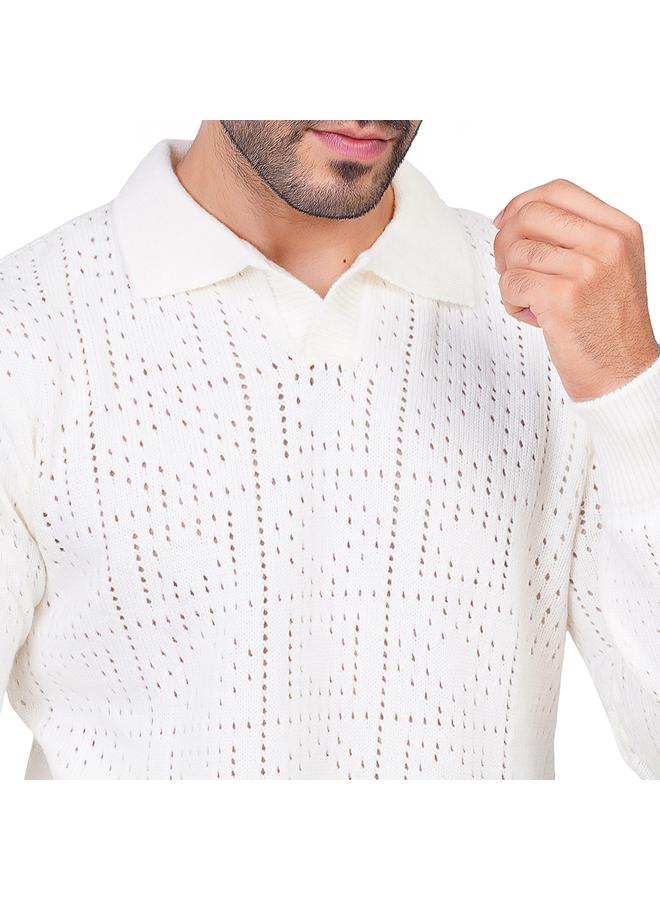 كوب كنزة كاجوال رجالية بأكمام طويلة مقاس  - أوف وايت - Image 4