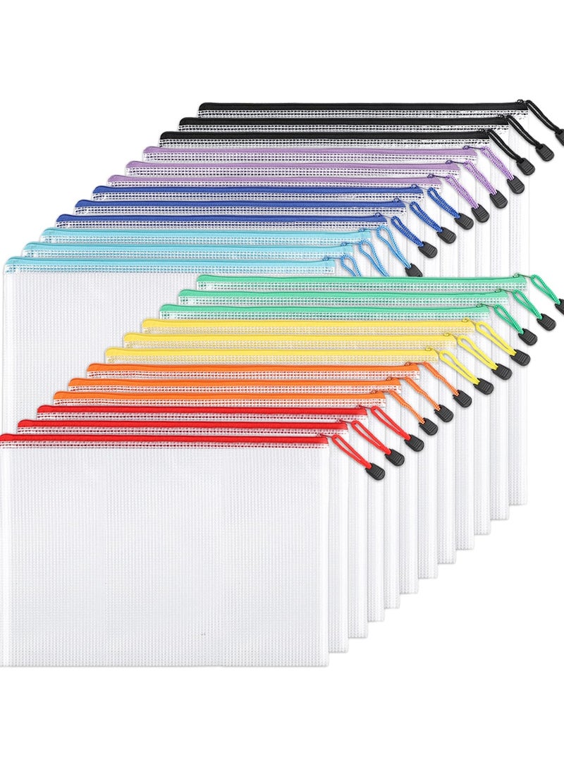Generic 12pcs Mesh Zipper Pouch Bags, A4 Zipper Bags for Organizing Storage, Waterproof Zipper Pouches, Letter Size, File Bags for School, Toys, Puzzle, Board Games and Office Supplies  - Image 1