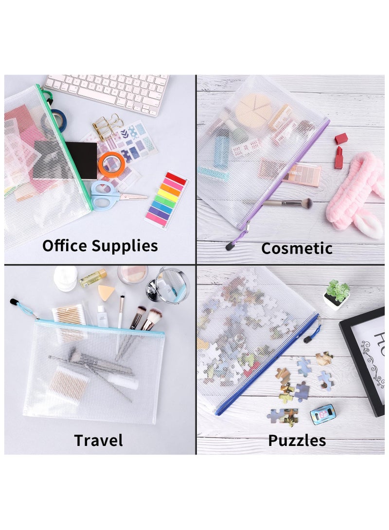 Generic 12pcs Mesh Zipper Pouch Bags, A4 Zipper Bags for Organizing Storage, Waterproof Zipper Pouches, Letter Size, File Bags for School, Toys, Puzzle, Board Games and Office Supplies  - Image 5