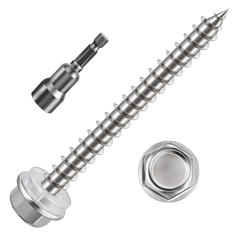 Wensilon Store (130Pcs)#10x1-1/2 Self-Tapping Screws for Wood 410 Stainless Steel Hexagon Head Quick Tapping - Image 1