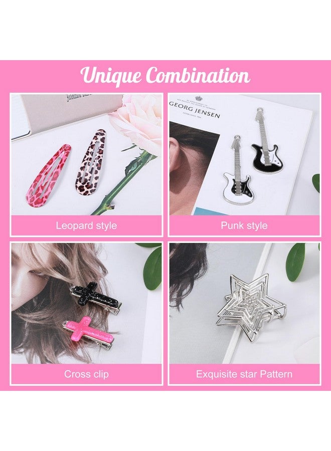 FRIUSATE 22 Pcs Y2k Pink Hair Clips Set Kawaii Hair, Love Star Cross Hair Clip Diy Handmade Accessories Guitar Pendant, Star Claw Clip Hairpin Snake Hair Clip, for Girls Hairstyle Accessory Gifts - Image 1