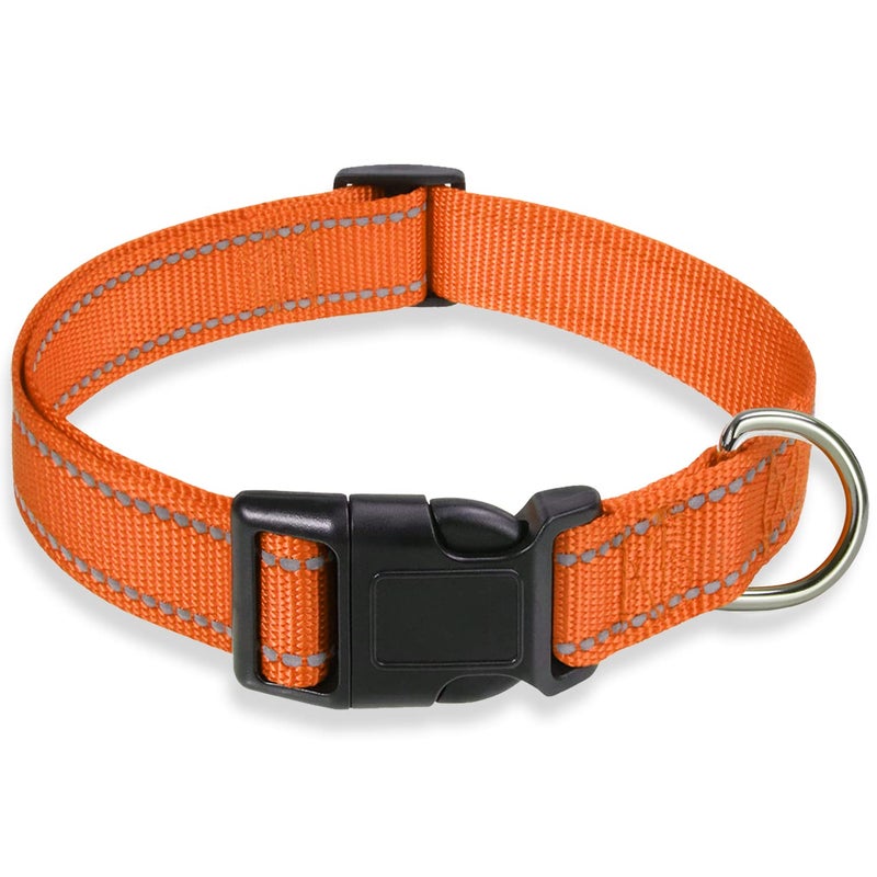 BOOMIBOO Reflective Dog Collar with Buckle Adjustable Safety Nylon Collars for Small Medium Large Dogs, Orange S - Image 1