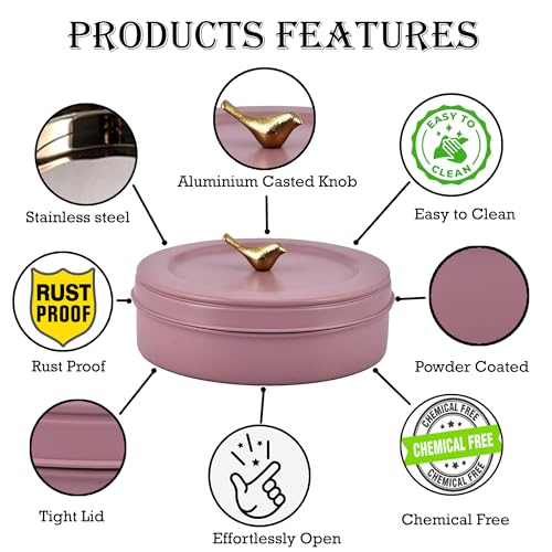 Elan Tight Lid Stainless Steel Casted Bird | Storage Box for Roti/Papad/Chapati | Multipurpose Dabba with Tight Lid | Roti Server (Casserole, Mauve) - Image 3