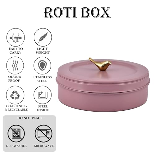 Elan Tight Lid Stainless Steel Casted Bird | Storage Box for Roti/Papad/Chapati | Multipurpose Dabba with Tight Lid | Roti Server (Casserole, Mauve) - Image 4