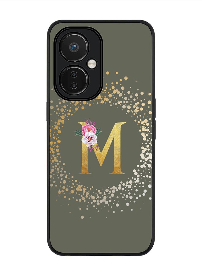 Stylizedd Rugged Black edge case for Nord CE 3 Lite Slim fit Soft Case Flexible Rubber Edges Anti Drop TPU Gel Thin Cover - Custom Monogram Initial Letter Floral Pattern Alphabet - M - Olive Green - Image 1