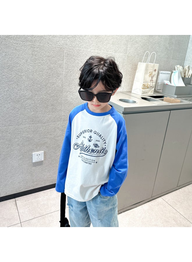 Customizable Boys Long Sleeve Base Layer Shirt Raglan Sleeve Top Children's Cotton T-shirt Men Color Block Sleeves