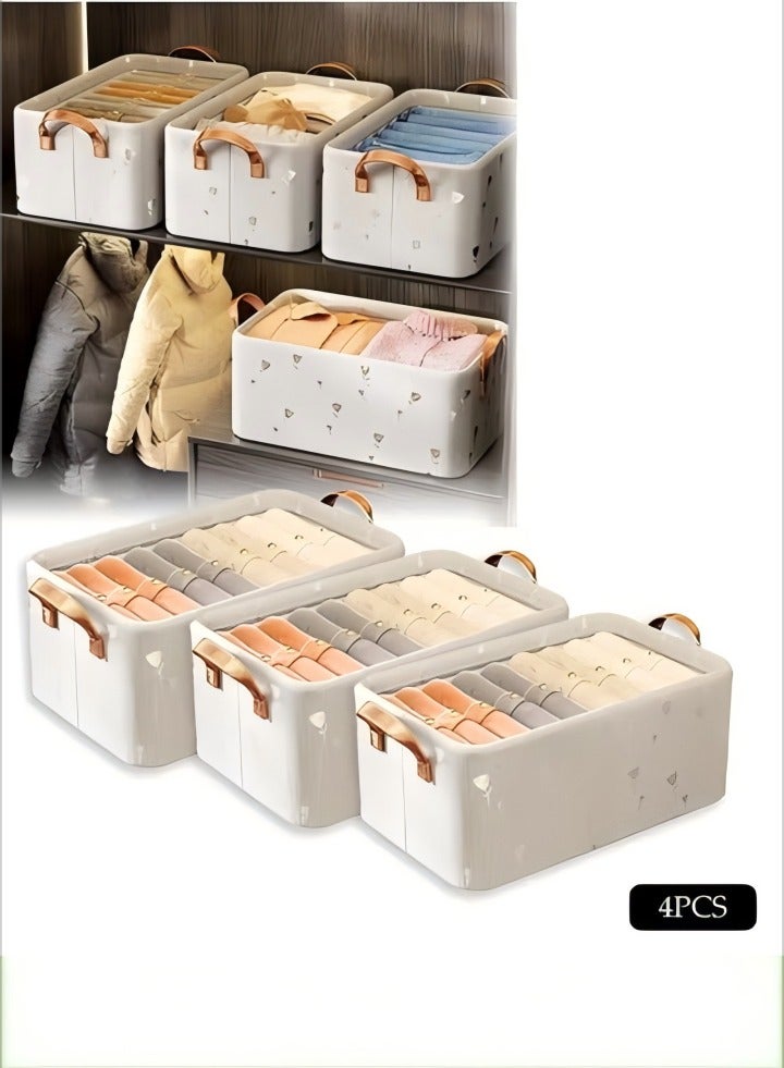 4 Pcs Wardrobe Clothes Organizer, oxford cloth foldable storage box，with handles, wear resistant and easy to clean，for storing shirts, sweaters, T shirts, jeans, 47*28*20cm - Image 1