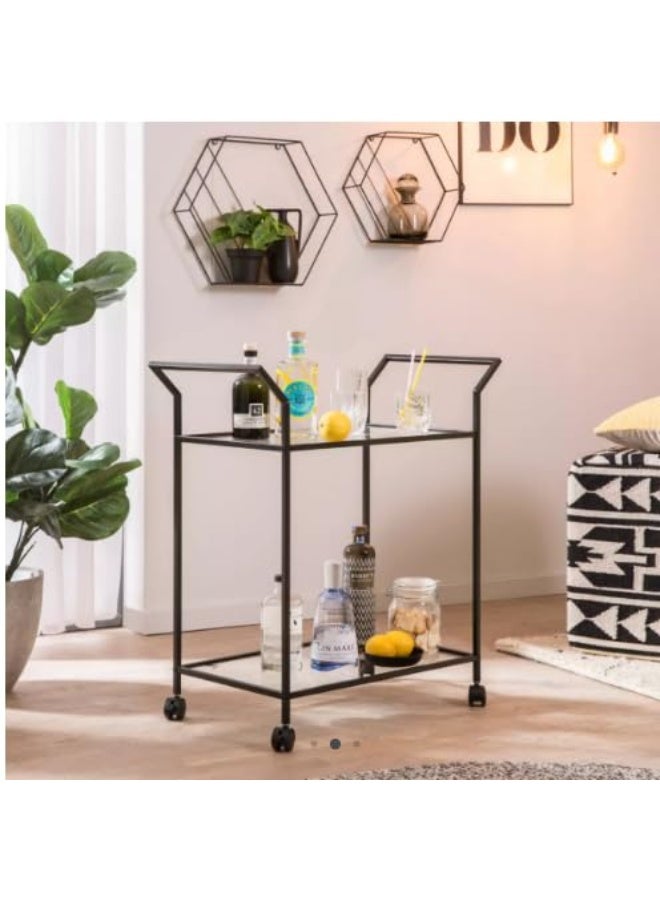 HOME TASTE Hometaste Metal Serving Cart With Lockable Wheels Elegant 2Tier Beverage And Utility Trolley Tea Trolley Hostess Trolley Home Bar Cart Wine Racks 