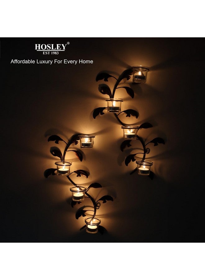 HOSLEY Metal Clear Glass Tealight Candle Holders| Wall Hanging Candle Holders|Christmas Decorations Items for Home Wall Decor Restaurant Gifts| Pack of 2(8 Cup) with Pack of 8 Tealights(Brown) - Image 5