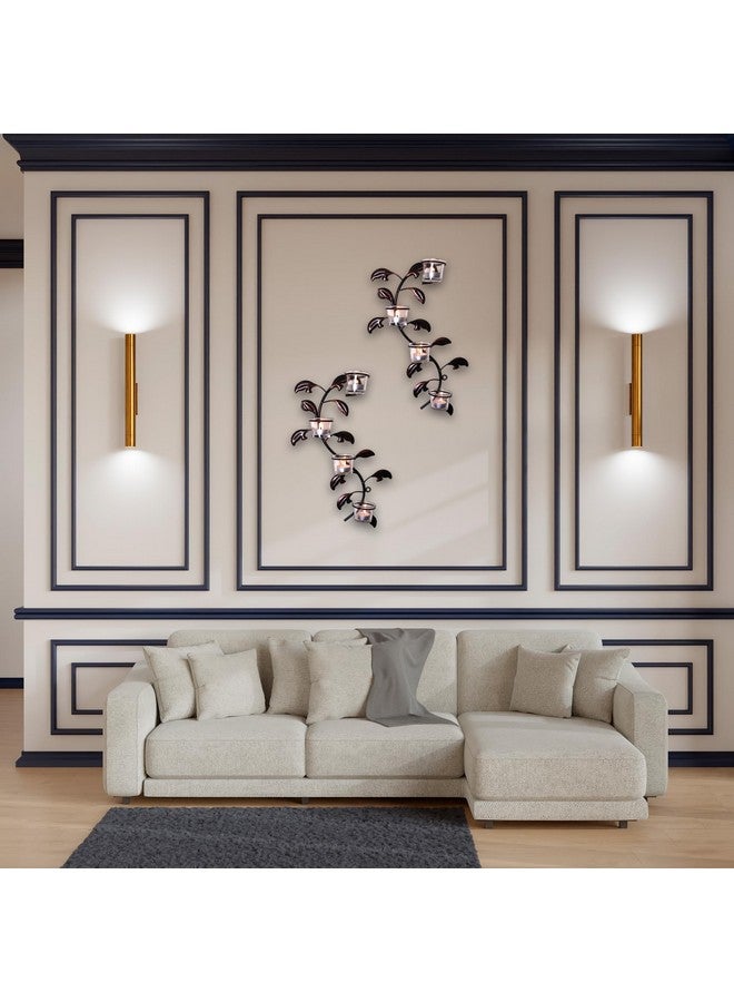 HOSLEY Metal Clear Glass Tealight Candle Holders| Wall Hanging Candle Holders|Christmas Decorations Items for Home Wall Decor Restaurant Gifts| Pack of 2(8 Cup) with Pack of 8 Tealights(Brown) - Image 2