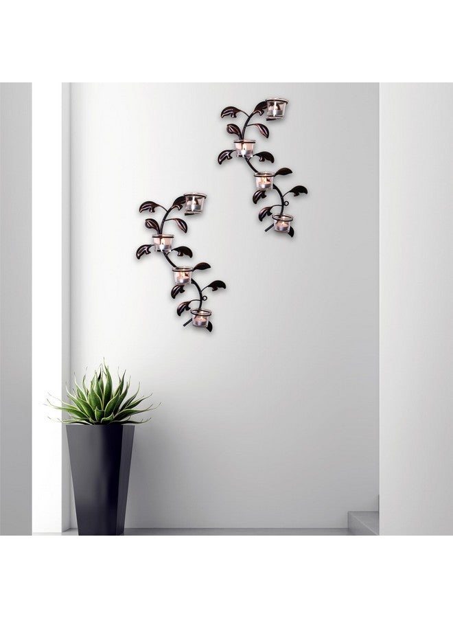 HOSLEY Metal Clear Glass Tealight Candle Holders| Wall Hanging Candle Holders|Christmas Decorations Items for Home Wall Decor Restaurant Gifts| Pack of 2(8 Cup) with Pack of 8 Tealights(Brown) - Image 4