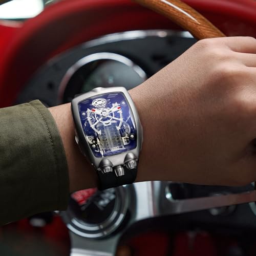 FEICE Watches for Men Automatic Skeleton Watch Waterproof Mineral Glass Japanese Movement Supercar Wristwatch Anti Shock Business Tourbillon FM666 (Black) - Image 5