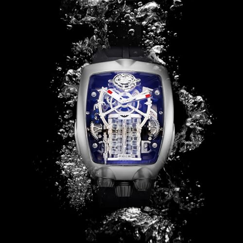 FEICE Watches for Men Automatic Skeleton Watch Waterproof Mineral Glass Japanese Movement Supercar Wristwatch Anti Shock Business Tourbillon FM666 (Black) - Image 2