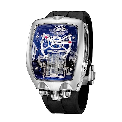 FEICE Watches for Men Automatic Skeleton Watch Waterproof Mineral Glass Japanese Movement Supercar Wristwatch Anti Shock Business Tourbillon FM666 (Black) - Image 1