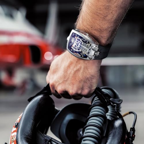 FEICE Watches for Men Automatic Skeleton Watch Waterproof Mineral Glass Japanese Movement Supercar Wristwatch Anti Shock Business Tourbillon FM666 (Black) - Image 4