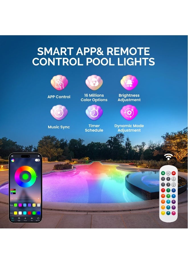 أضواء حوض السباحة مع تحكم عبر التطبيق، أضواء LED قابلة للغمر، أضواء بركة، أضواء بمقاومة للماء IP68، 16 مليون لون، مزامنة مع الموسيقى، أضواء حوض سباحة ذكية 12 فولت لحمامات السباحة المدمجة والمرفوعة، - Image 4