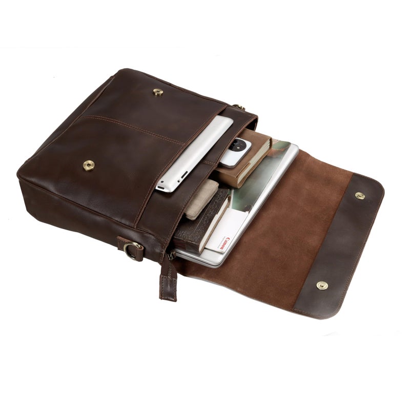 CREATIVE LEATHER ART Unisex Brown Leather Messenger Bag - 14.5" x 11" x 4", Fits 15" Laptop, Pebbled Leather, Adjustable Strap, Ideal for Daily Use & Travel - Image 3