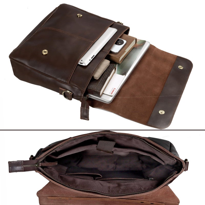 CREATIVE LEATHER ART Unisex Brown Leather Messenger Bag - 14.5" x 11" x 4", Fits 15" Laptop, Pebbled Leather, Adjustable Strap, Ideal for Daily Use & Travel - Image 4