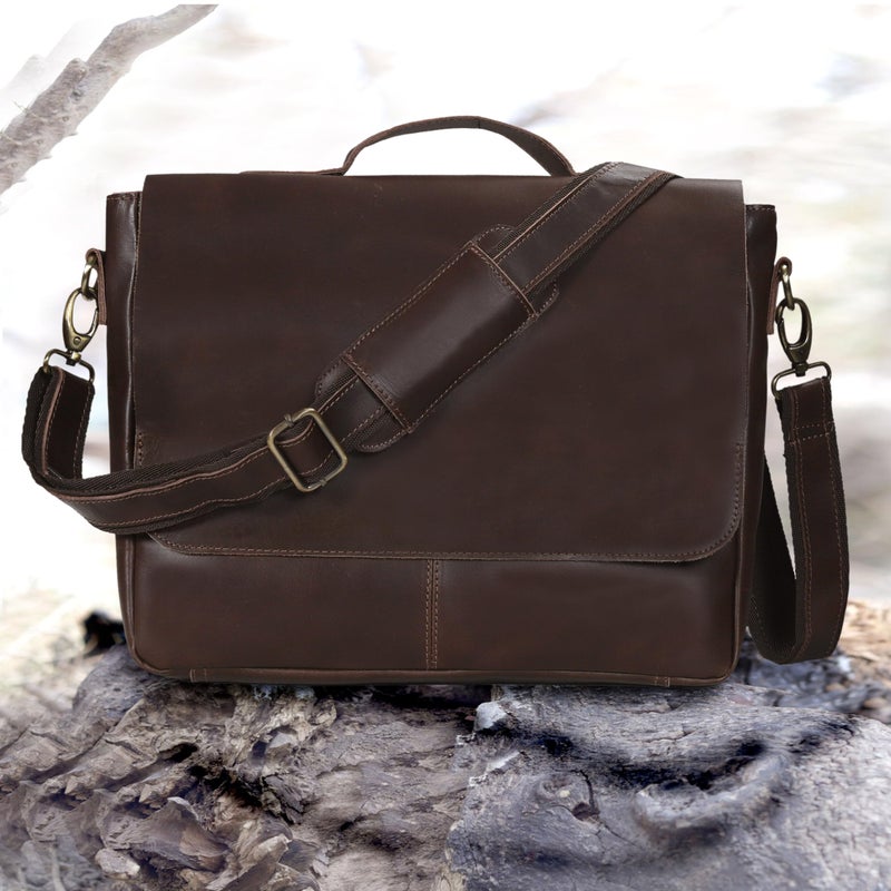 CREATIVE LEATHER ART Unisex Brown Leather Messenger Bag - 14.5" x 11" x 4", Fits 15" Laptop, Pebbled Leather, Adjustable Strap, Ideal for Daily Use & Travel - Image 2