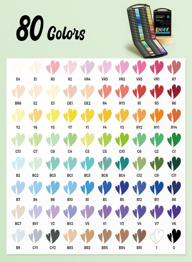 ENMY أقلام طلاء أكريليك ENMY بـ 80 لون، قلم طلاء أكريليك سائل مباشر، أقلام قماش للمنسوجات، قماش، صخور، زجاج، خشب، ورق، DIY، أقلام تلوين أكريليك لمستلزمات الحرف اليدوية - Image 3