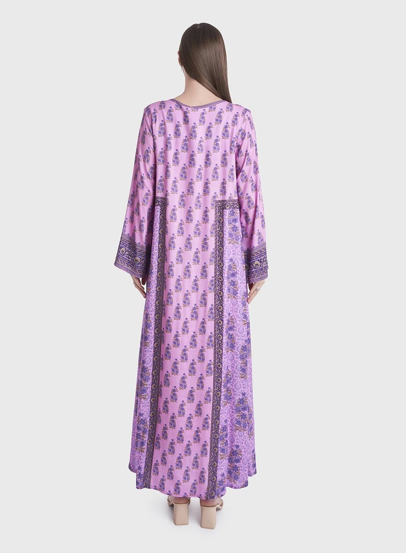 KASHKHA Floral Printed Rayon Jalabiya with Stonework - Image 4
