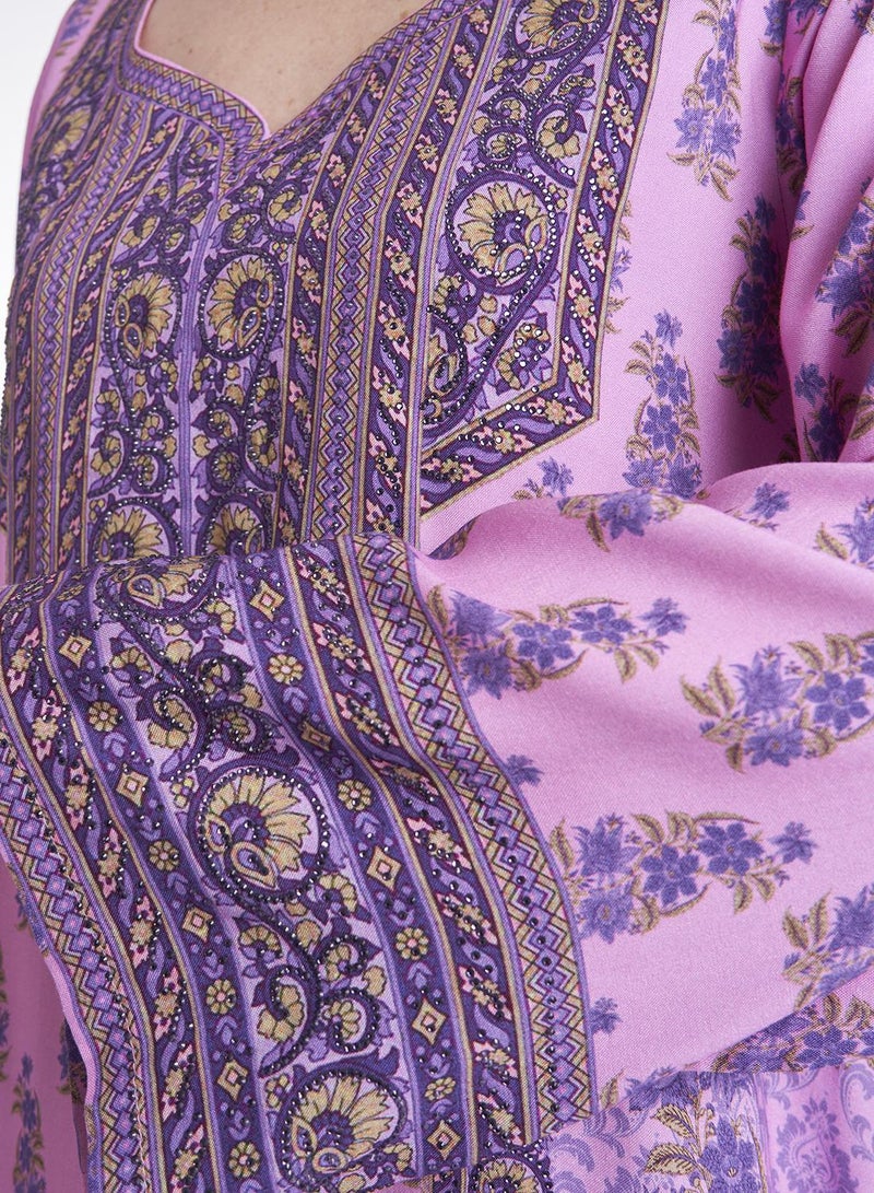 KASHKHA Floral Printed Rayon Jalabiya with Stonework - Image 5