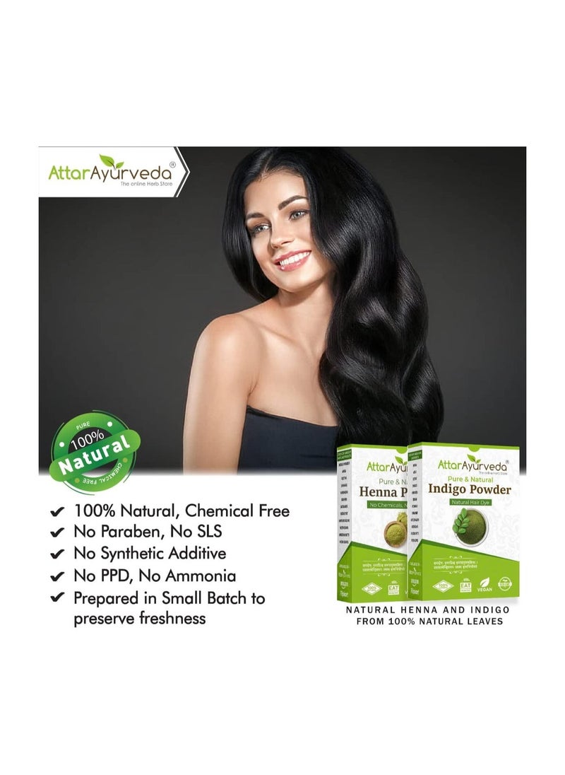 ATTAR AYURVEDA Natural Dye for Black Hair  (Henna Leaves powder + Indigo leaves powder combo pack) (200 grams + 200 grams = 400 grams total)  - Image 4
