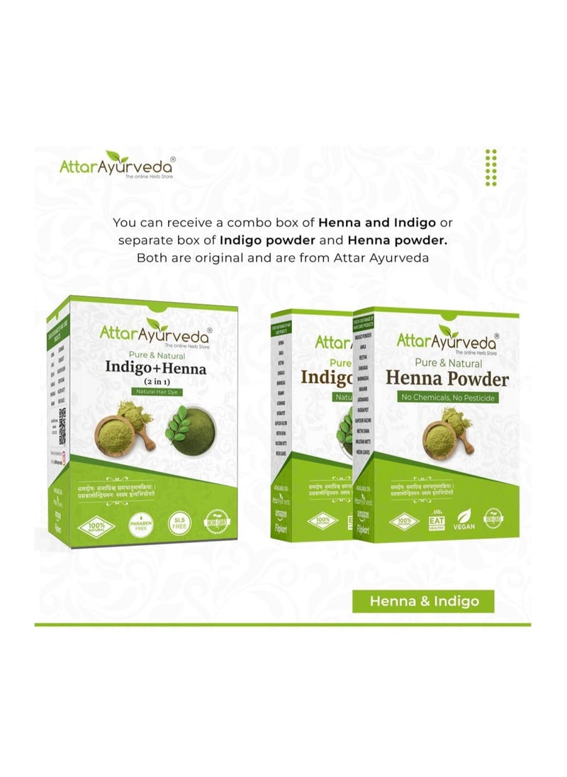 ATTAR AYURVEDA Natural Dye for Black Hair  (Henna Leaves powder + Indigo leaves powder combo pack) (200 grams + 200 grams = 400 grams total)  - Image 2