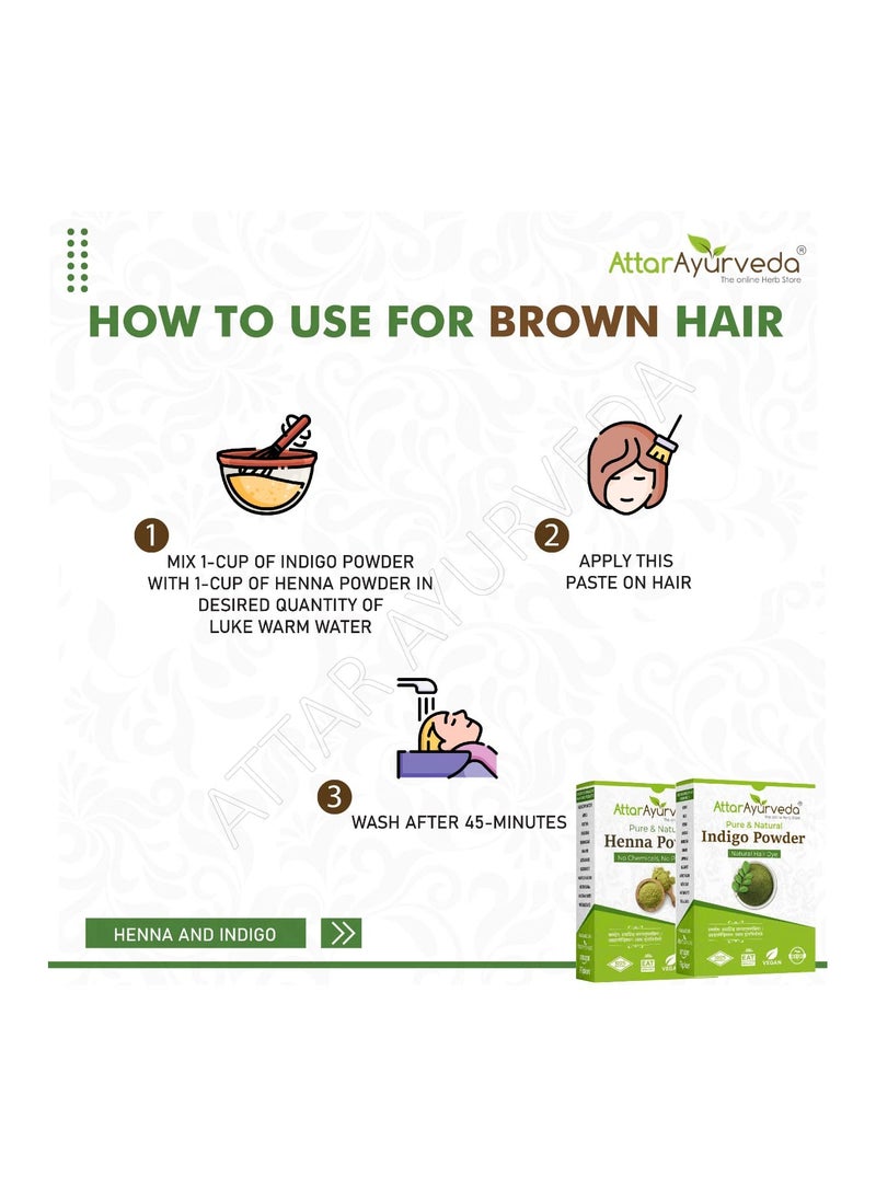 ATTAR AYURVEDA Natural Dye for Black Hair  (Henna Leaves powder + Indigo leaves powder combo pack) (200 grams + 200 grams = 400 grams total)  - Image 5