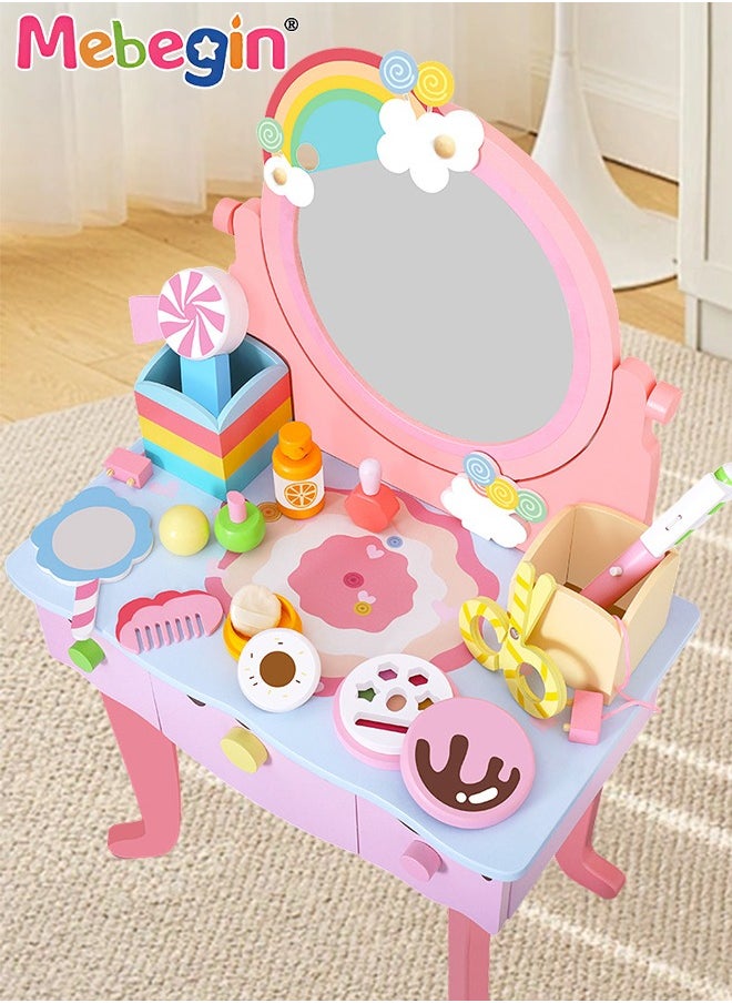 MEBEGIN Kids Vanity Set,Table Chair Vanity Set with Mirror includes 10 pcs Multiple Make Up Accessories, Makeup Dressing Table with Storage Drawer, Pretend Play Vanity Set for Girls Birthday Gift,Pink  - Image 4