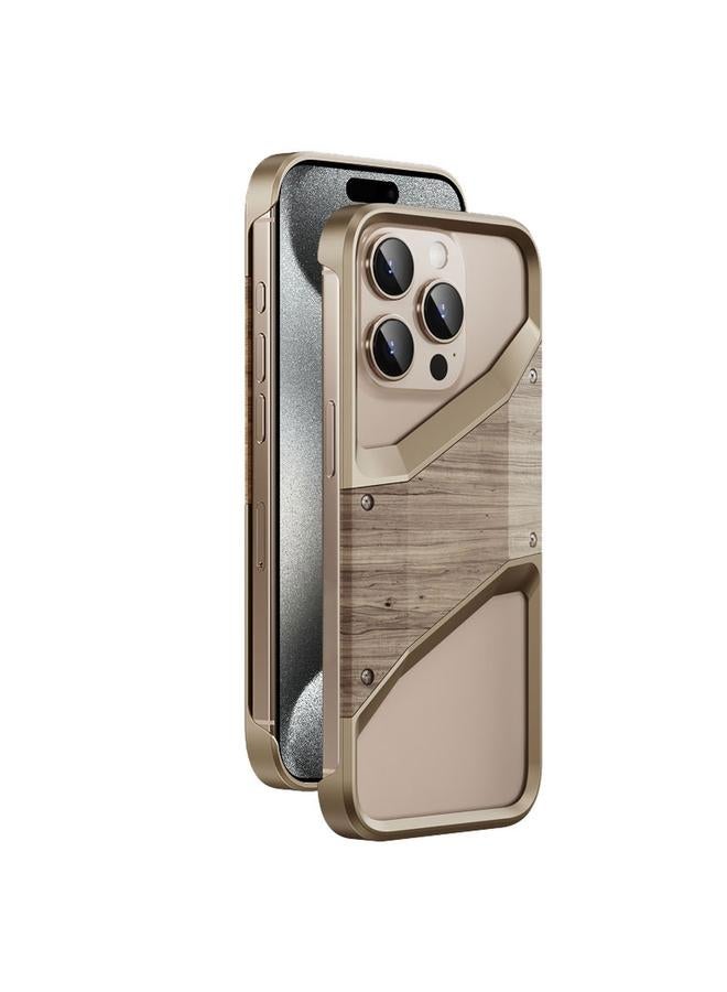 S-TOP Case For iPhone 15 Pro Aluminum Alloy Solid Wood Frameless Hollow Metal Phone Case - Image 1
