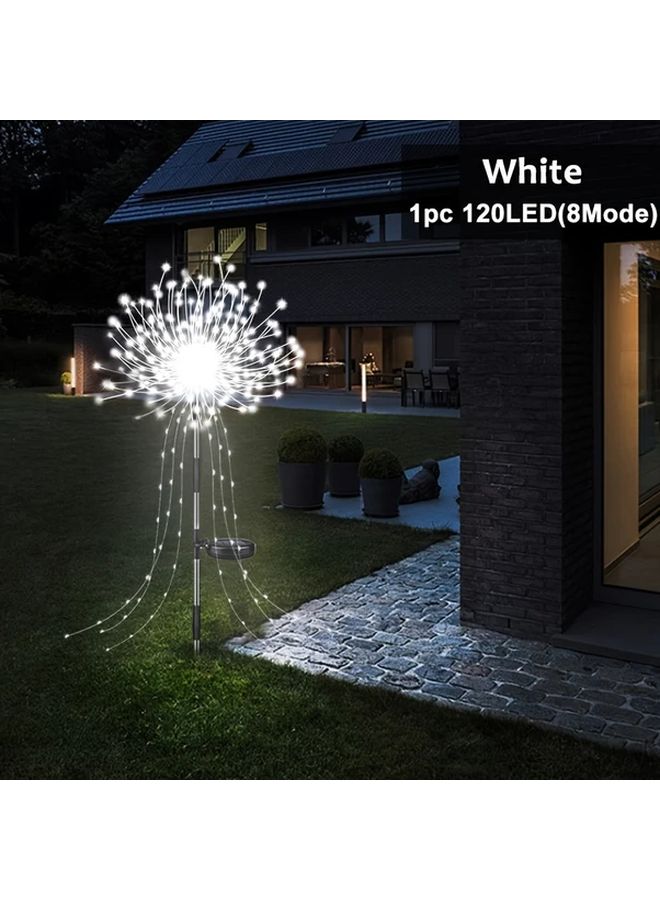 120 مصباح شمسي أبيض LED للألعاب النارية، للإضاءة الخارجية، مقاوم للماء IP65، 8 أوضاع، وتد للحديقة والفسحة - Image 1