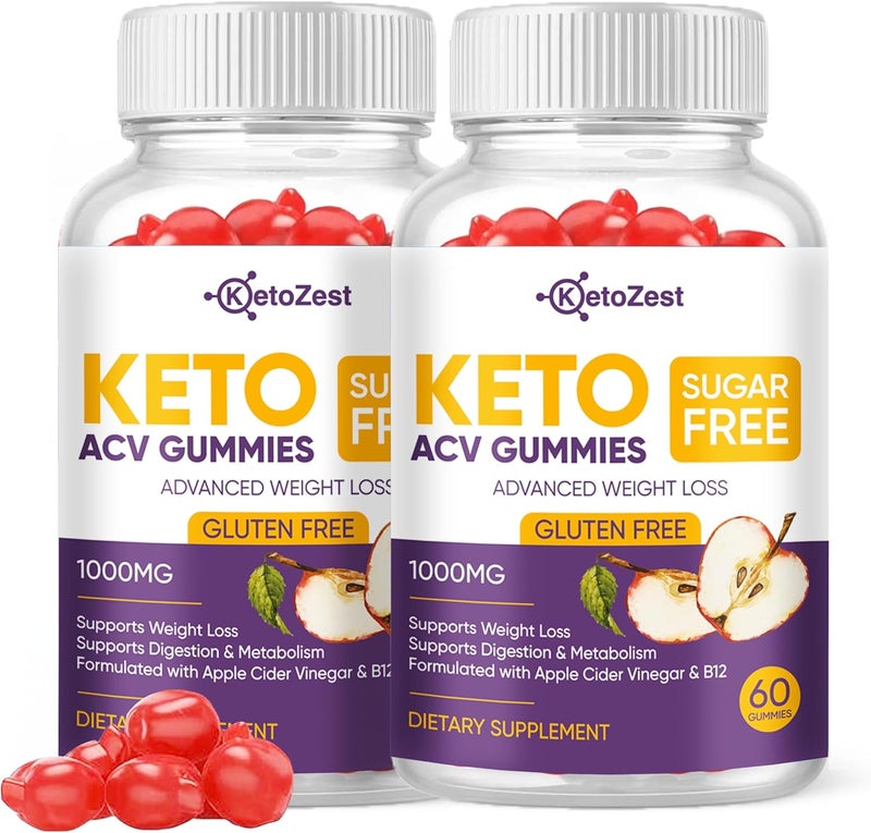 KetoZest Keto Acv Gummies for Advanced Weight Loss  Belly Fat Burn  Pro Active Super Apple Cider Vinegar Gummies  Rapid Fat Burner Diet Supplement for Women Men  Sugar Free  Gluten Free 1000MG - Image 1