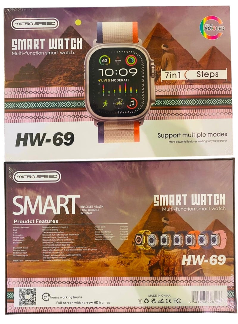 micro speed Smart Watch HW69 7in1 With Health Fitness Tracker Sport Watch Supports 7 addition Wrist Strap 49MM-Mulicolour - Image 3