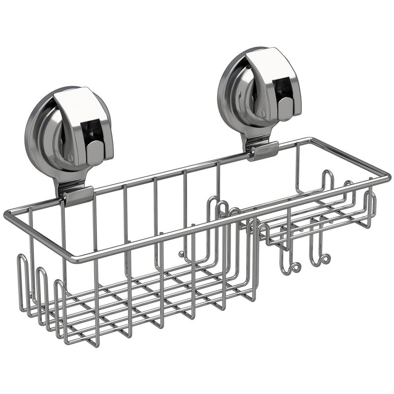 TESOT Suction Cup Shower Shelf, Shower Caddy Soap Dish with Hooks for Sponge, Rust Proof 304 Stainless Steel, Silver - Image 1