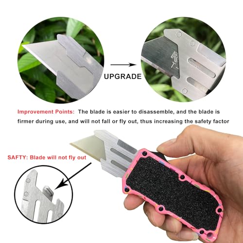 Caressolove Automatic Utility Knife, Premium Pink Retractable Box Cutter, Cute Aluminum Alloy Heavy Duty Pocket Knife, Safety Replaceable Blade EDC Razor Knives with 5PCS Blades - Image 4