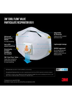 3M 3M N95 Respirator 8511, Cool Flow Valve, 10 Pack, NIOSH-APPROVED, Advanced Filter Media For Easy Breathing, Comfortable For Long Periods Of Wear, Helps Filter Pollen, Mold Spores & Dust (8511PB1-A-PS)  - Image 3