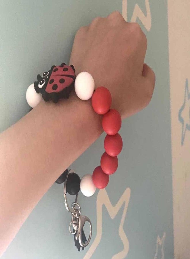 Lemua Ladybug Wristlet Keychain Ladybug Gifts for Women Girls Silicone Keychain Bracelet Red - Image 2