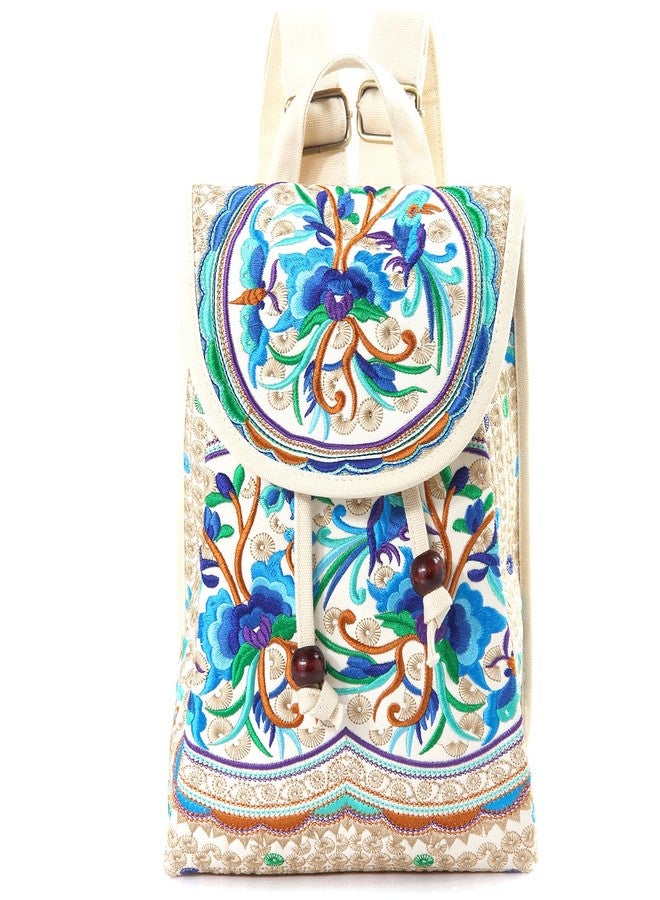 Goodhan Vintage Embroidered Women Backpack Ethnic Travel Handbag Shoulder Bag, Beige-blue, 12x10x5 inch, Daypack Backpacks - Image 1