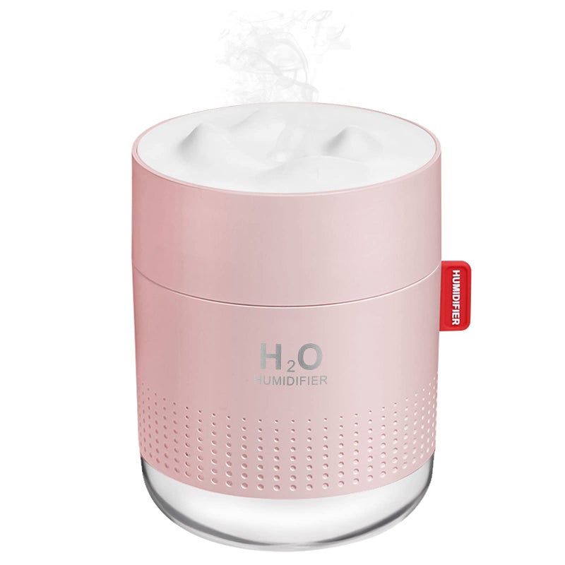 Portable Mini Cool Mist Humidifier 500ml USB Personal Desktop Humidifier for Baby Bedroom Travel Office Home  Auto ShutOff 2 Mist Modes Super Quiet Pink