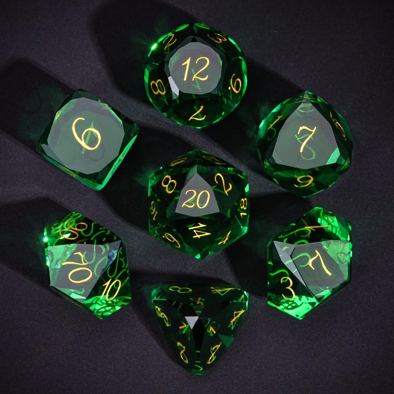 UDIXI 7Piece Green Glass DND Dice Set MultiFaceted DiamondCut Glass DD Dice for RPG Tabletop Games - Image 3